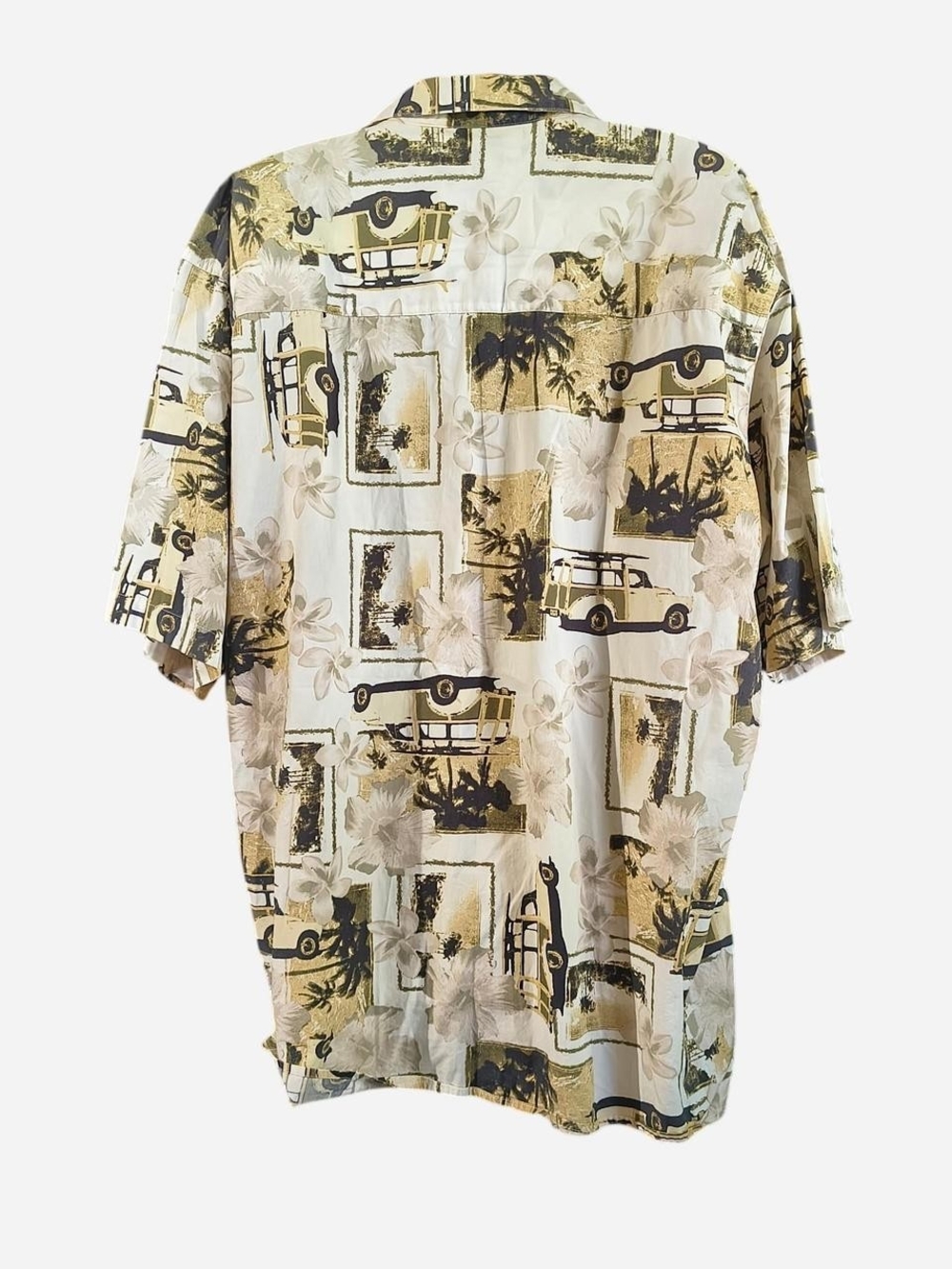 Men's Beige Short-Sleeve Tropical Button-Down Shirt - Picture 4 of 4
